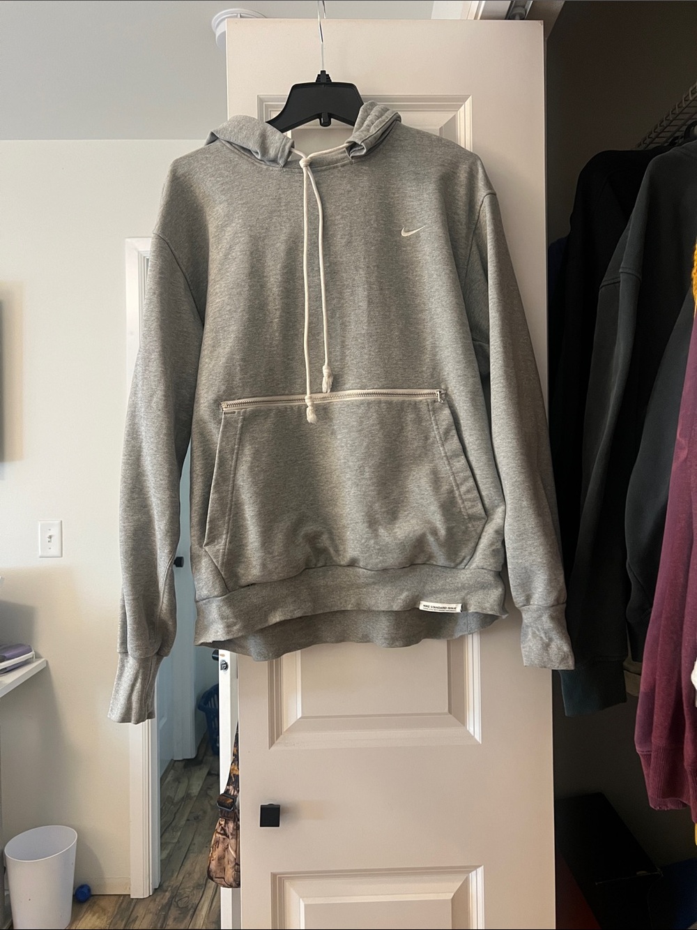 Nike Gray Drawstring Hoodie with Front Zip Pocket